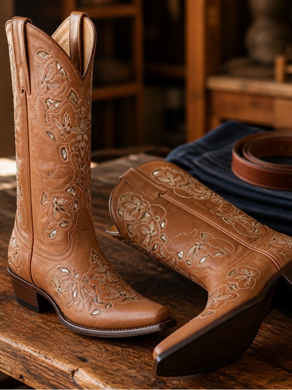 Women's Sheyanne Tan Embroidered Western Boots -Leather